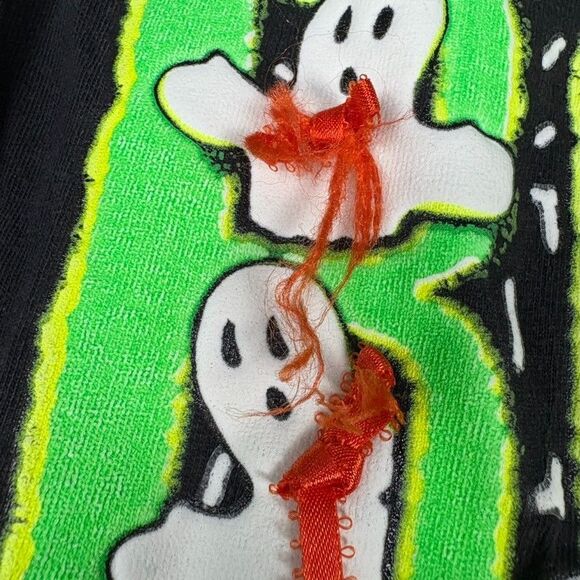 Vintage 90s Halloween Black BOO Ghost Shirt L Glow Spider Web Long Sleeve Hanes - Picture 3 of 10